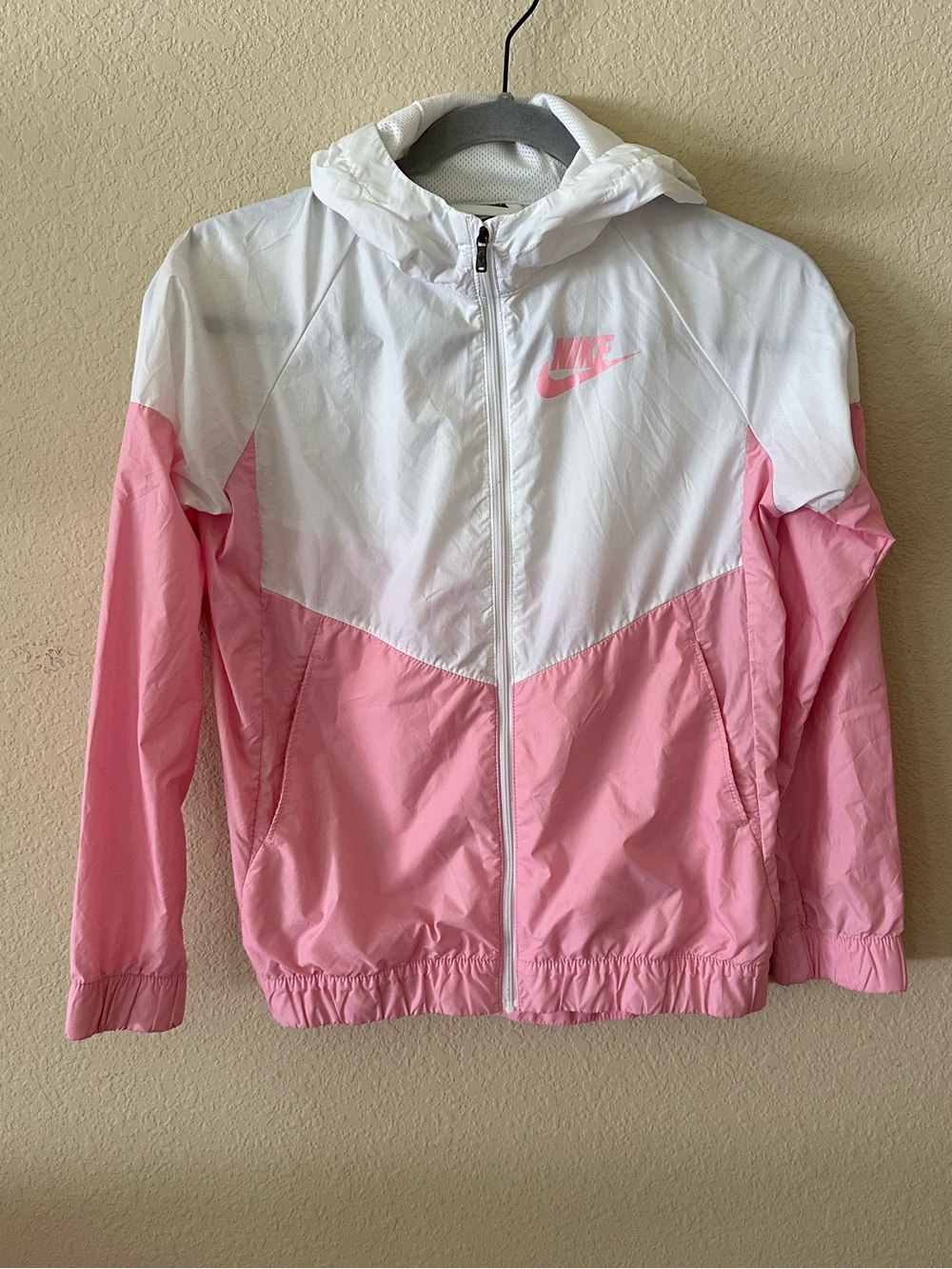 Nike Girls White and Pink Hooded Windbreaker Jacket size large